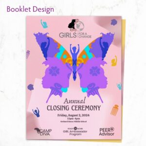 Closing ceremony program booklet design for Girls For A Change