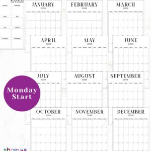 Year at a Glance Monday Start Wall Calendar